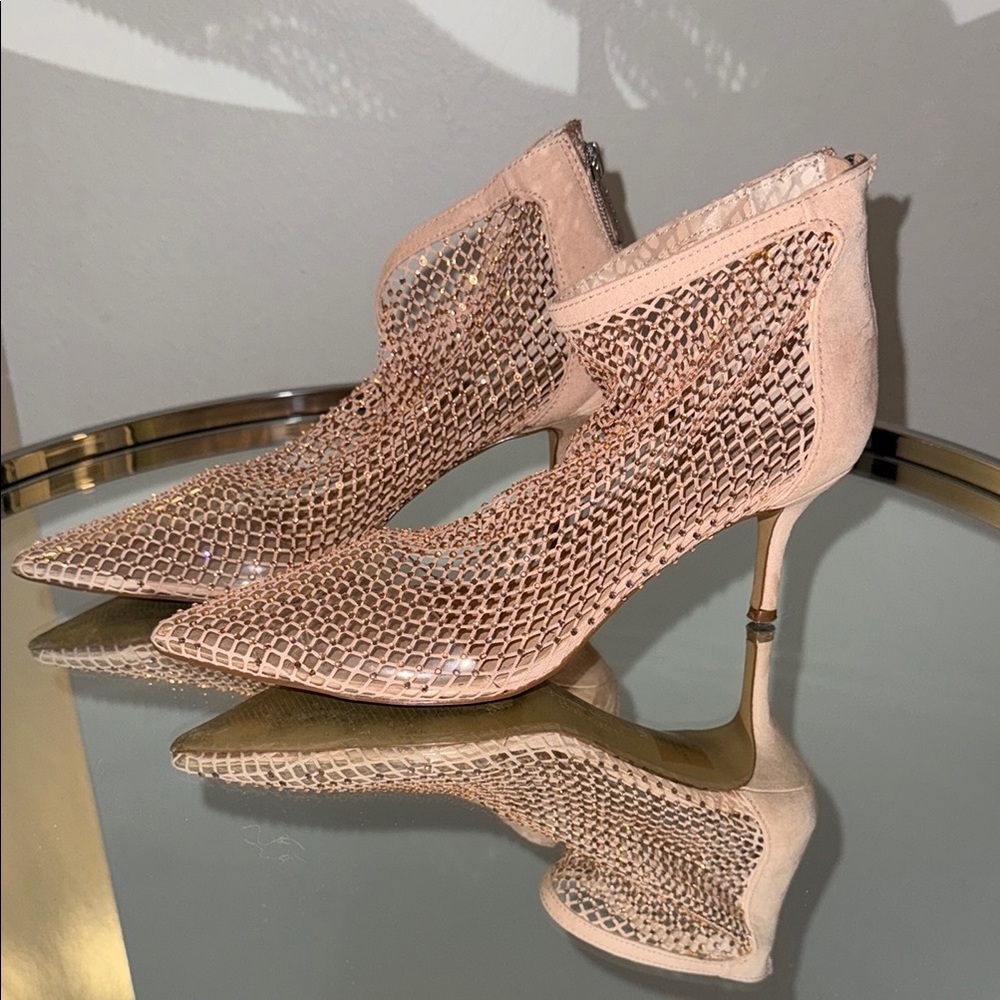 Charles David Cream Heels with Rhinestone Embellishments